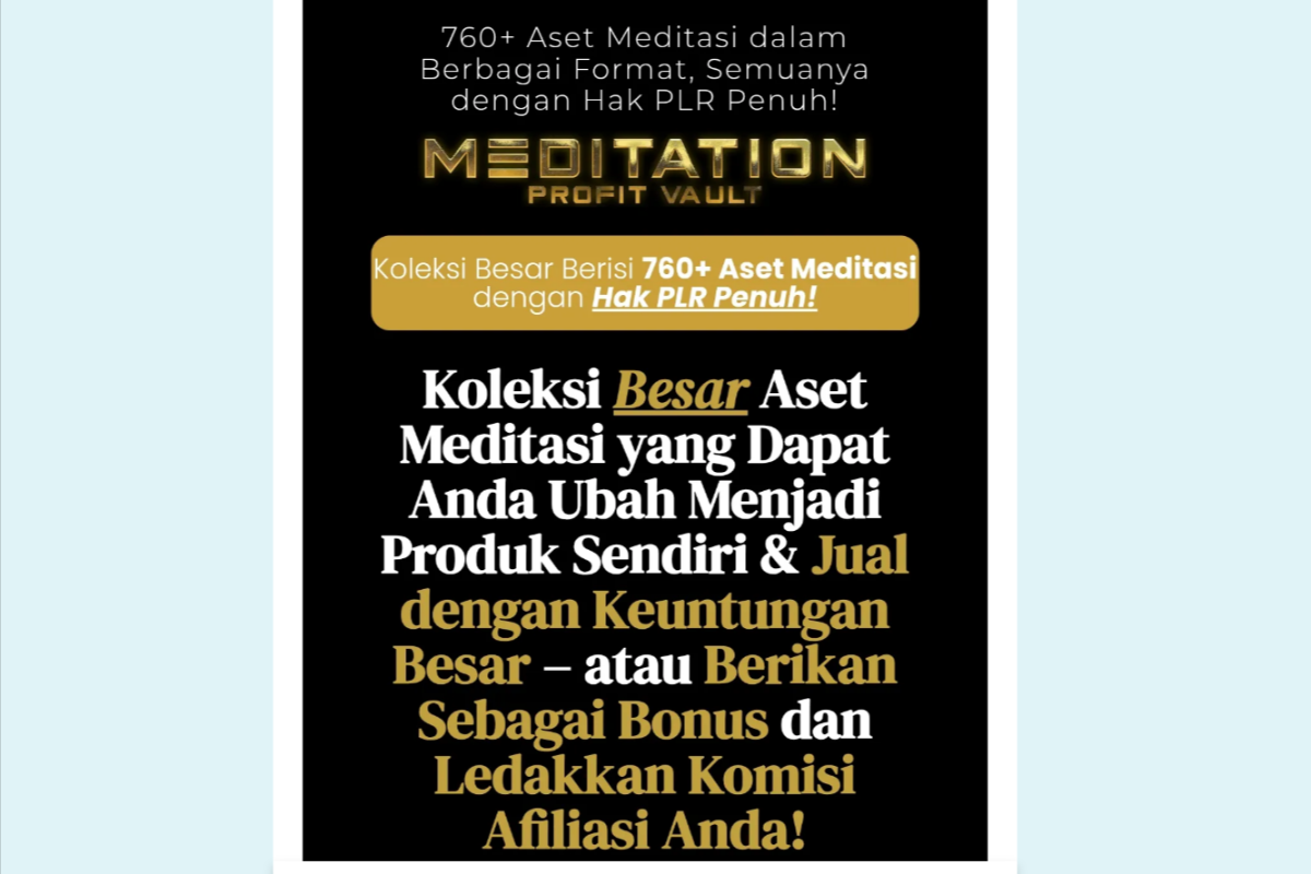 Meditation Profit Vault PLR - 760+ Aset Kesehatan Mental Viral Populer