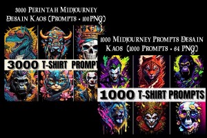 2 Bundle Perintah Midjourney Desain Kaos (Prompts + PNG)