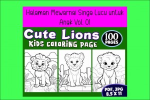 Bundle Premium Halaman mewarnai anak Singa (300 pages)