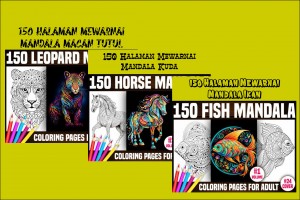 3 Bundle Halaman Mewarnai Mandala Hewan (Leopard, Kuda dan Ikan)